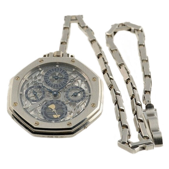Swiss skeletonized astronomical platinum pocket watch Circa 1983 Swiss skeletonized astronomical platinum pocket watch Circa 1983