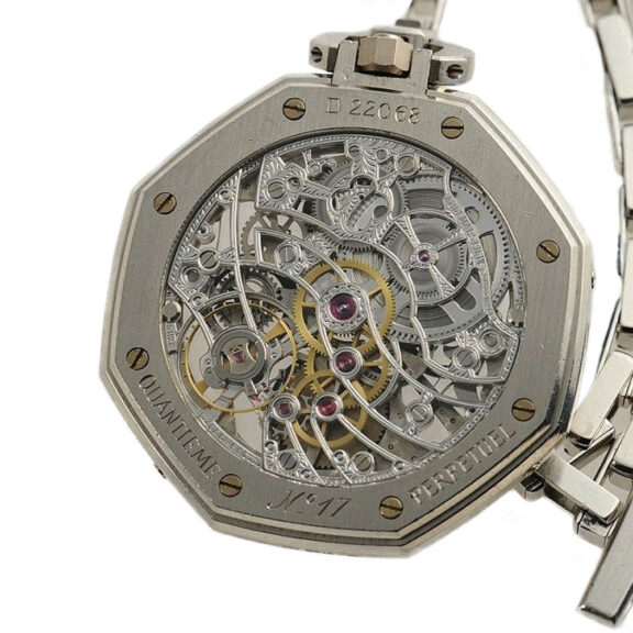 Swiss skeletonized astronomical platinum pocket watch Circa 1983 Swiss skeletonized astronomical platinum pocket watch Circa 1983