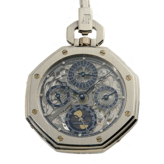 Swiss skeletonized astronomical platinum pocket watch Circa 1983