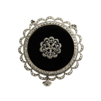 Swiss black enamelled diamond-set pendant watch Circa 1910