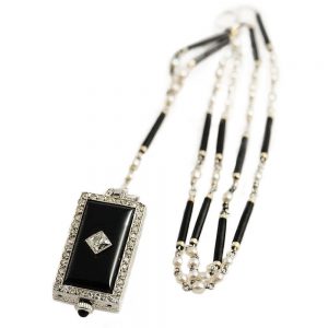 French black & white style Art Deco pendant watch Circa 1925