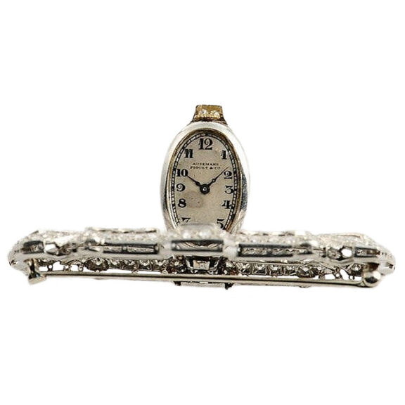 Swiss diamond Art Deco platinum brooch watch Circa 1938 Swiss diamond Art Deco platinum brooch watch Circa 1938