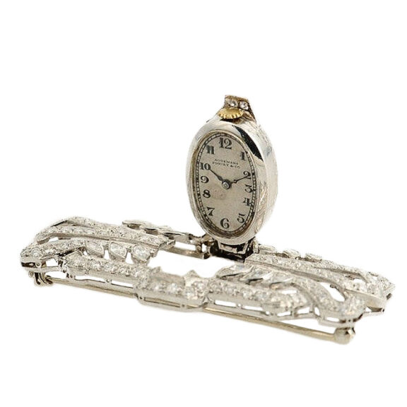 Swiss diamond Art Deco platinum brooch watch Circa 1938 Swiss diamond Art Deco platinum brooch watch Circa 1938