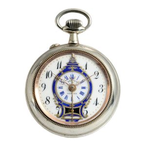 Swiss pocket watch with mock pendulum and alarm Circa 1900
