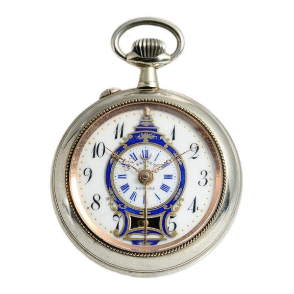 Swiss pocket watch with mock pendulum and alarm Circa 1900