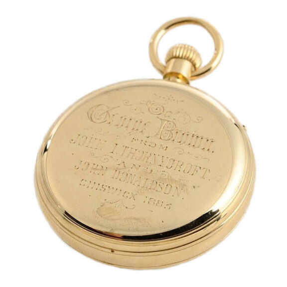 English gold open faced split seconds chronograph Circa 1873 English gold open faced split seconds chronograph Circa 1873