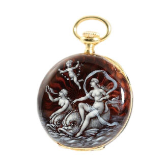 Swiss small Geneva gold enamel pendant watch Circa 1892