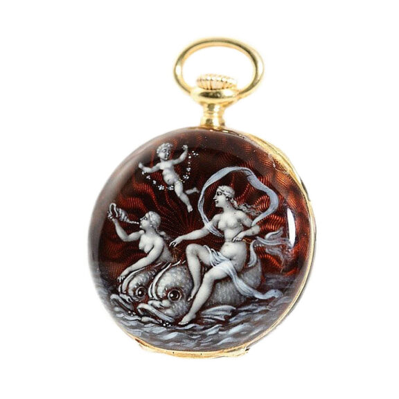 Swiss small Geneva gold enamel pendant watch Circa 1892