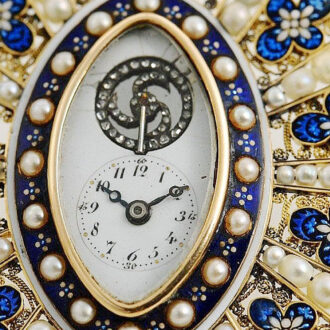 French pearl set gold enamel pendant with watch Circa 1820 French pearl set gold enamel pendant with watch Circa 1820