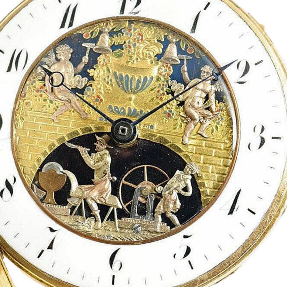 Swiss quarter repeater with jacquemarts automaton Circa 1810 Swiss quarter repeater with jacquemarts automaton Circa 1810