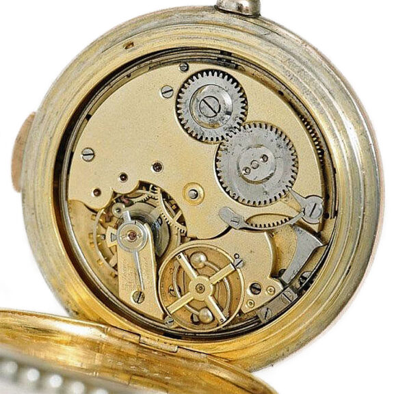 Swiss silver minute repeating watch with half pearls Circa 1890 Swiss silver minute repeating watch with half pearls Circa 1890