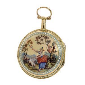 German verge pocket watch with pastoral scene Circa 1780