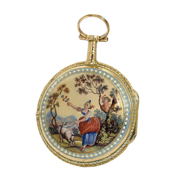 German verge pocket watch with pastoral scene Circa 1780 German verge pocket watch with pastoral scene Circa 1780