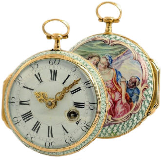 French rare rose gold enamel verge pocket watch Circa 1750
