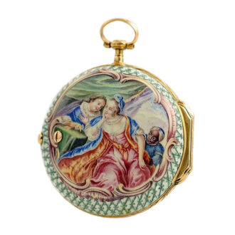 French rare rose gold enamel verge pocket watch Circa 1750