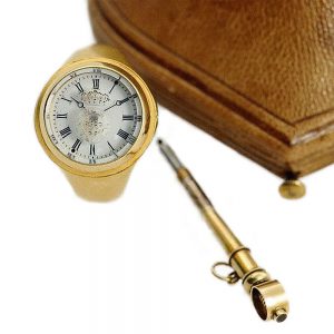 Swiss heavy signet ring set with a miniature watch Circa 1860