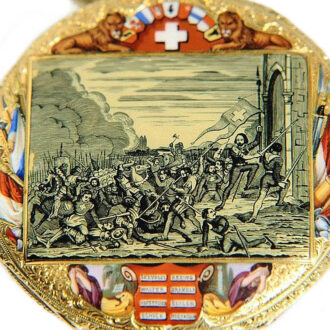 Exquisite Swiss gold commemoration watch with chain Circa 1844 Exquisite Swiss gold commemoration watch with chain Circa 1844