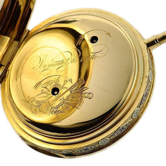 Swiss gold quarter repeater with musical movement Circa 1820 Swiss gold quarter repeater with musical movement Circa 1820