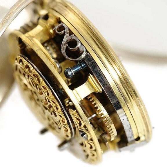 English silver pair cased repoussé verge watch Circa 1762 English silver pair cased repoussé verge watch Circa 1762
