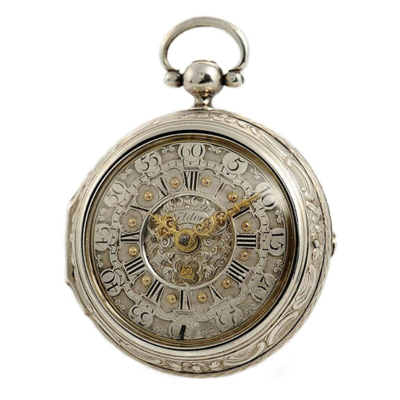 English silver pair cased repoussé verge watch Circa 1762 English silver pair cased repoussé verge watch Circa 1762