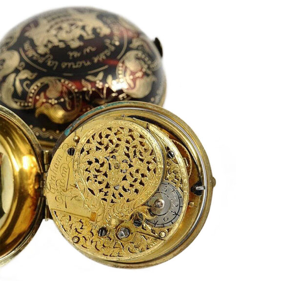 English pair cased retrograde verge pocket watch Circa 1730 English pair cased retrograde verge pocket watch Circa 1730