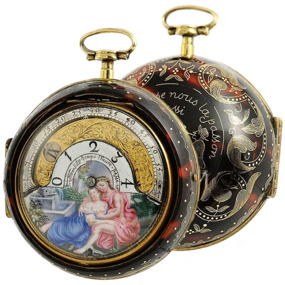 English pair cased retrograde verge pocket watch Circa 1730