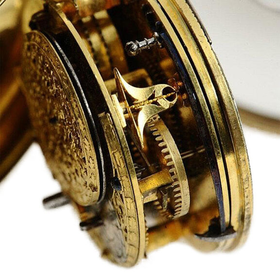 English pair cased retrograde verge pocket watch Circa 1730 English pair cased retrograde verge pocket watch Circa 1730