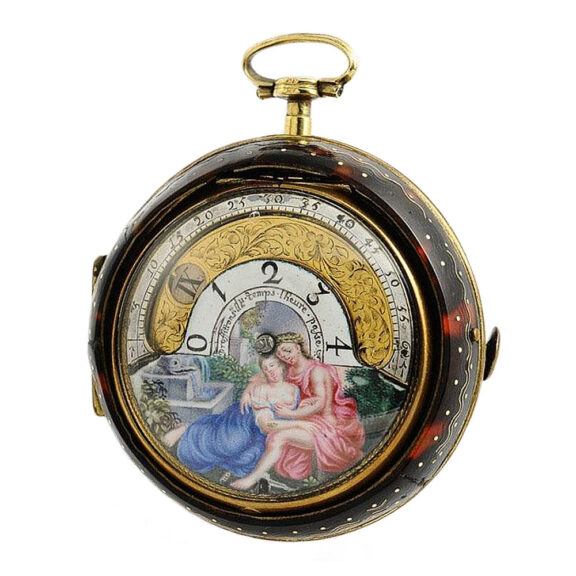 English pair cased retrograde verge pocket watch Circa 1730 English pair cased retrograde verge pocket watch Circa 1730