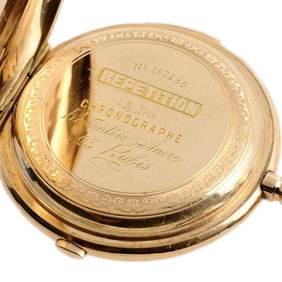 Swiss gold chronograph quarter repeating watch Circa 1890 Swiss gold chronograph quarter repeating watch Circa 1890