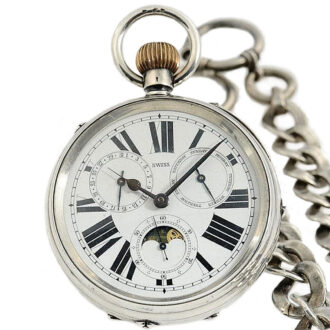 Swiss pocket watch with full calendar and moon phase Circa 1885 Swiss pocket watch with full calendar and moon phase Circa 1885