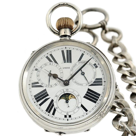 Swiss pocket watch with full calendar and moon phase Circa 1885 Swiss pocket watch with full calendar and moon phase Circa 1885