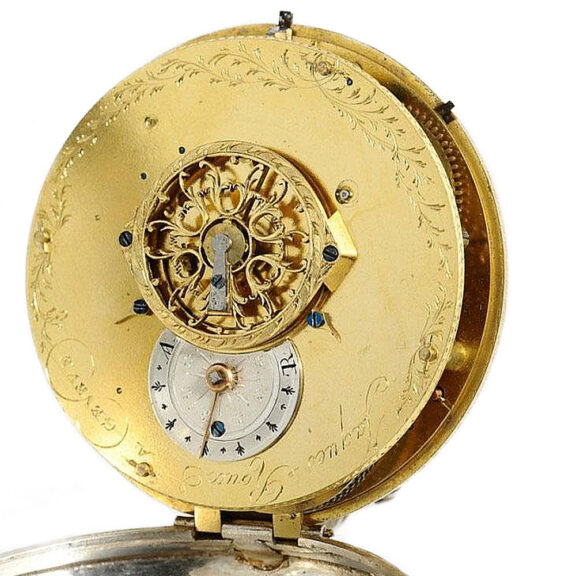 Swiss small silver coach clock with calendar Circa 1780 Swiss small silver coach clock with calendar Circa 1780