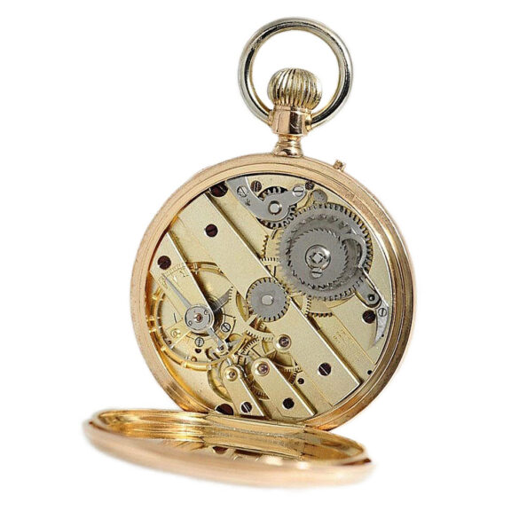 Swiss gold pocket watch with unusual crown wind Circa 1880 Swiss gold pocket watch with unusual crown wind Circa 1880