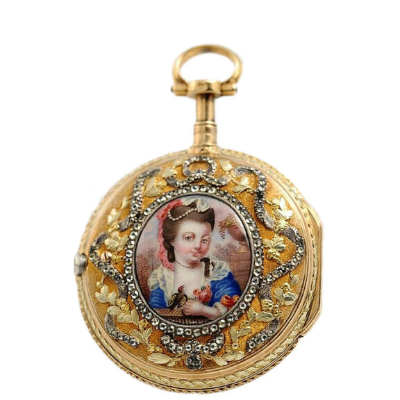 French double cased gold enamel verge watch circa 1770 French double cased gold enamel verge watch circa 1770