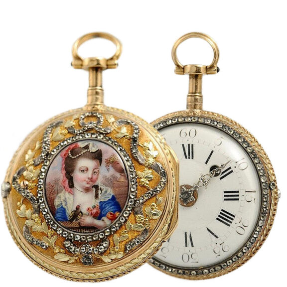 French double cased gold enamel verge watch circa 1770 French double cased gold enamel verge watch circa 1770