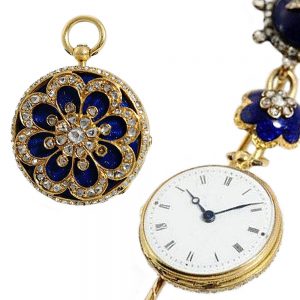 Swiss lady's miniature gold enamel pendant watch Circa 1840
