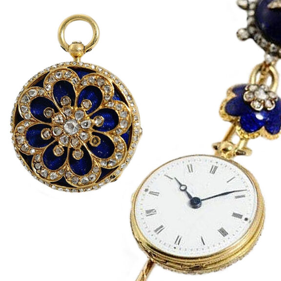 Swiss lady's miniature gold enamel pendant watch Circa 1840