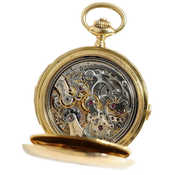 Swiss gold minute repeating watch with chronograph Circa 1890 Swiss gold minute repeating watch with chronograph Circa 1890