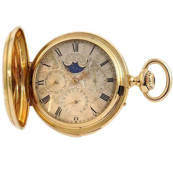 Swiss gold astronomical repeating calendar watch Circa 1877