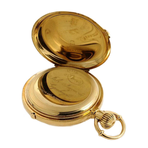 Danish 18k gold hunting cased lever chronograph Circa 1873 Danish 18k gold hunting cased lever chronograph Circa 1873