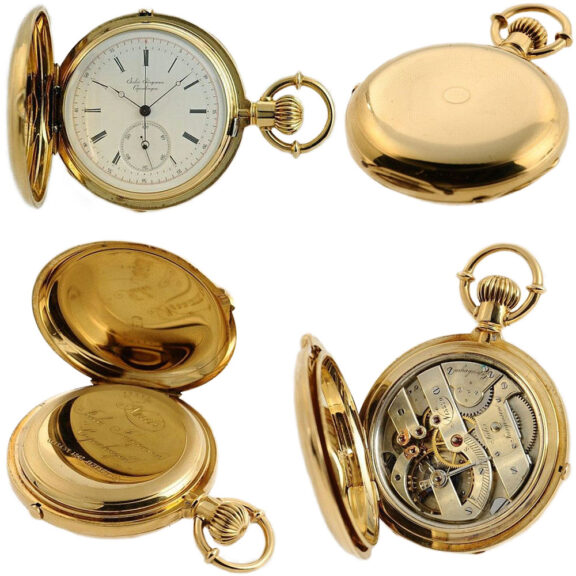 Danish 18k gold hunting cased lever chronograph Circa 1873 Danish 18k gold hunting cased lever chronograph Circa 1873