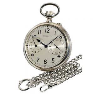 German silver Glashütte deck watch with silver watch chain Circa 1950