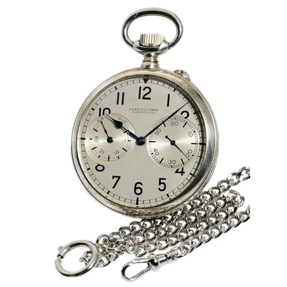 German silver Glashütte deck watch with silver watch chain Circa 1950
