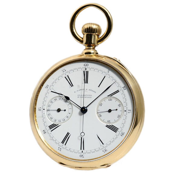 German rare and early 18k gold chronograph with date Circa 1880 German rare and early 18k gold chronograph with date Circa 1880