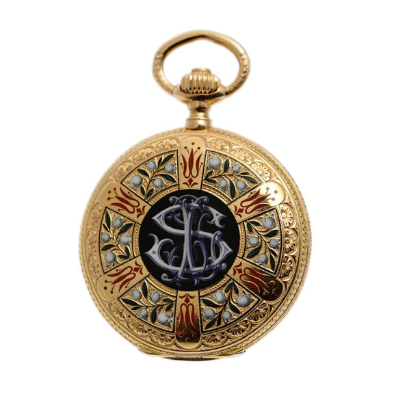 German gold enamel hunting cased pocket watch Circa 1881 German gold enamel hunting cased pocket watch Circa 1881