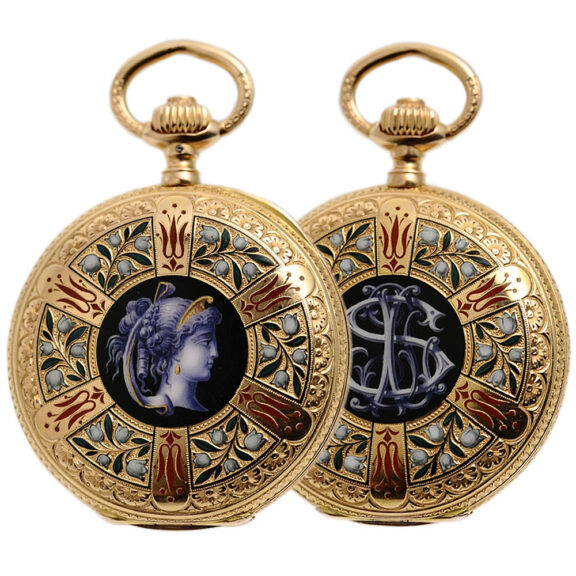 German gold enamel hunting cased pocket watch Circa 1881