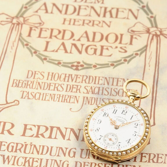 German pink gold enamel and pearl-set lever watch Circa 1892 German pink gold enamel and pearl-set lever watch Circa 1892