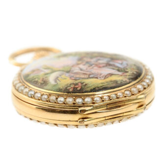 German pink gold enamel and pearl-set lever watch Circa 1892