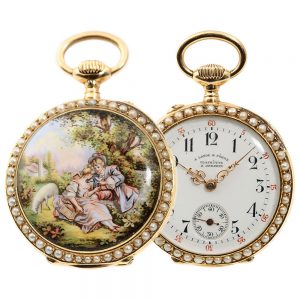 German pink gold enamel and pearl-set lever watch Circa 1892