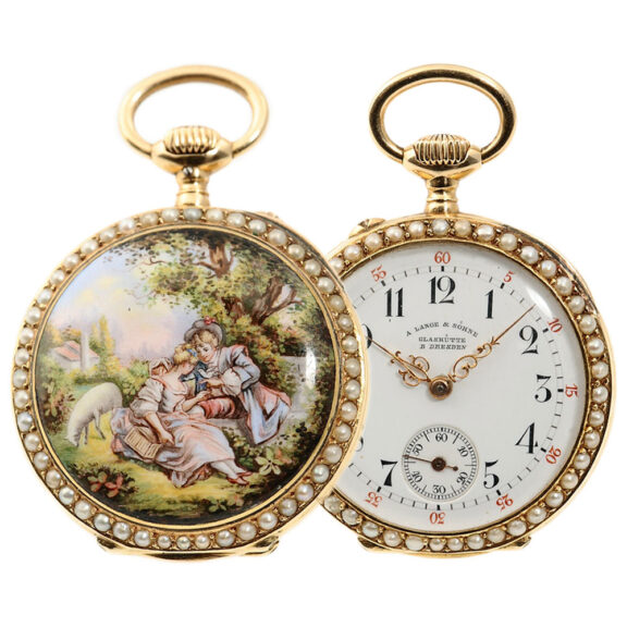 German pink gold enamel and pearl-set lever watch Circa 1892